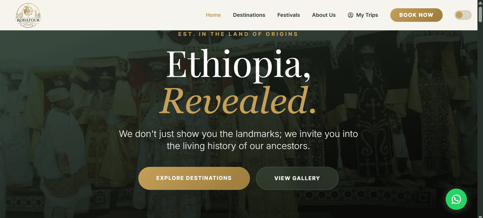 Roha Tours homepage showcasing Ethiopia travel experiences